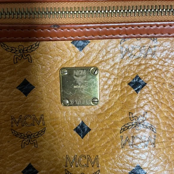 MCM Brown Toiletry Bag with Logo Pattern, top zip closure, *see notes below - Picture 3 of 14